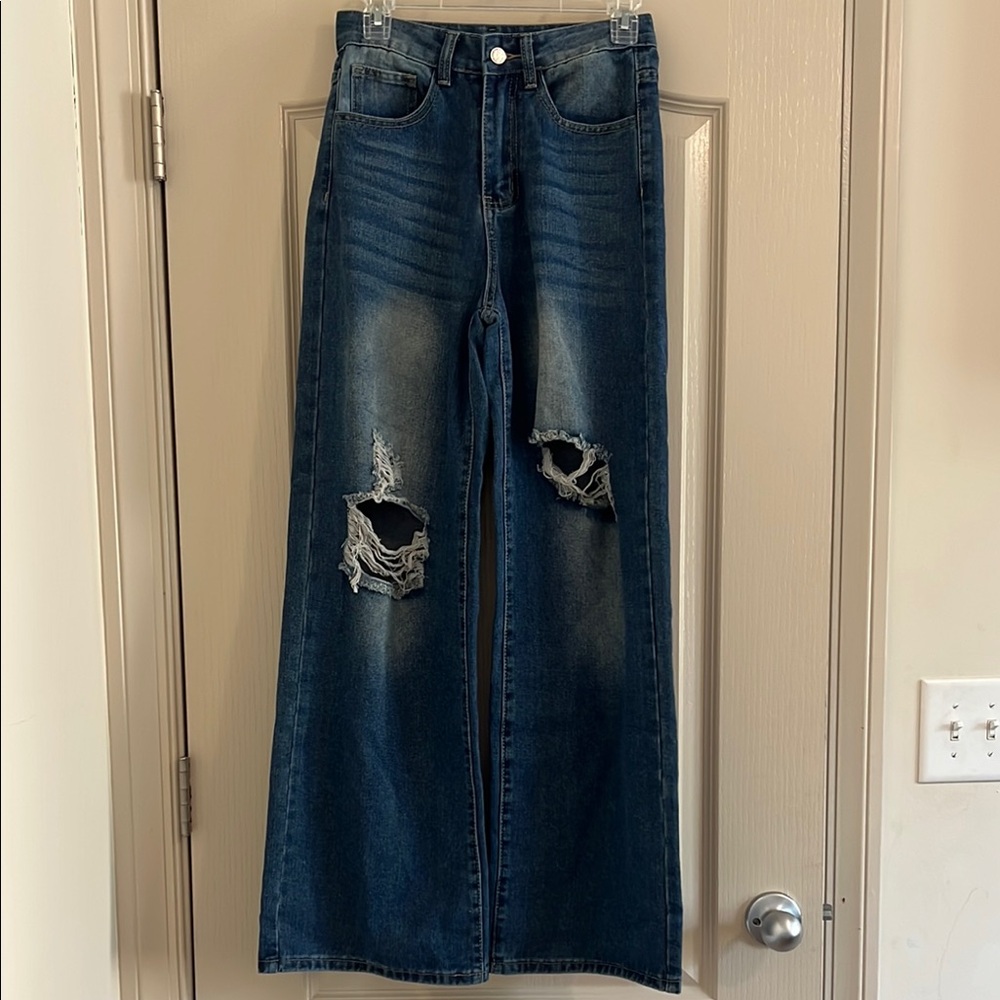 Classic Distressed Wide-Leg Jeans